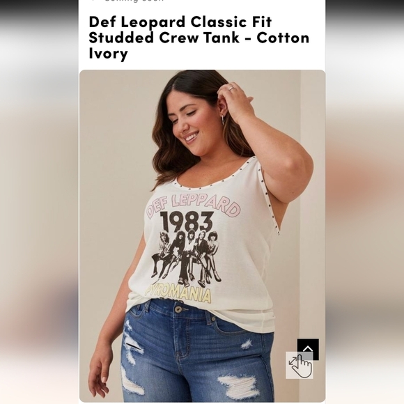 Def Leopard Studded Crew Tank - Cotton Ivory, plus sz 5x - Picture 11 of 12